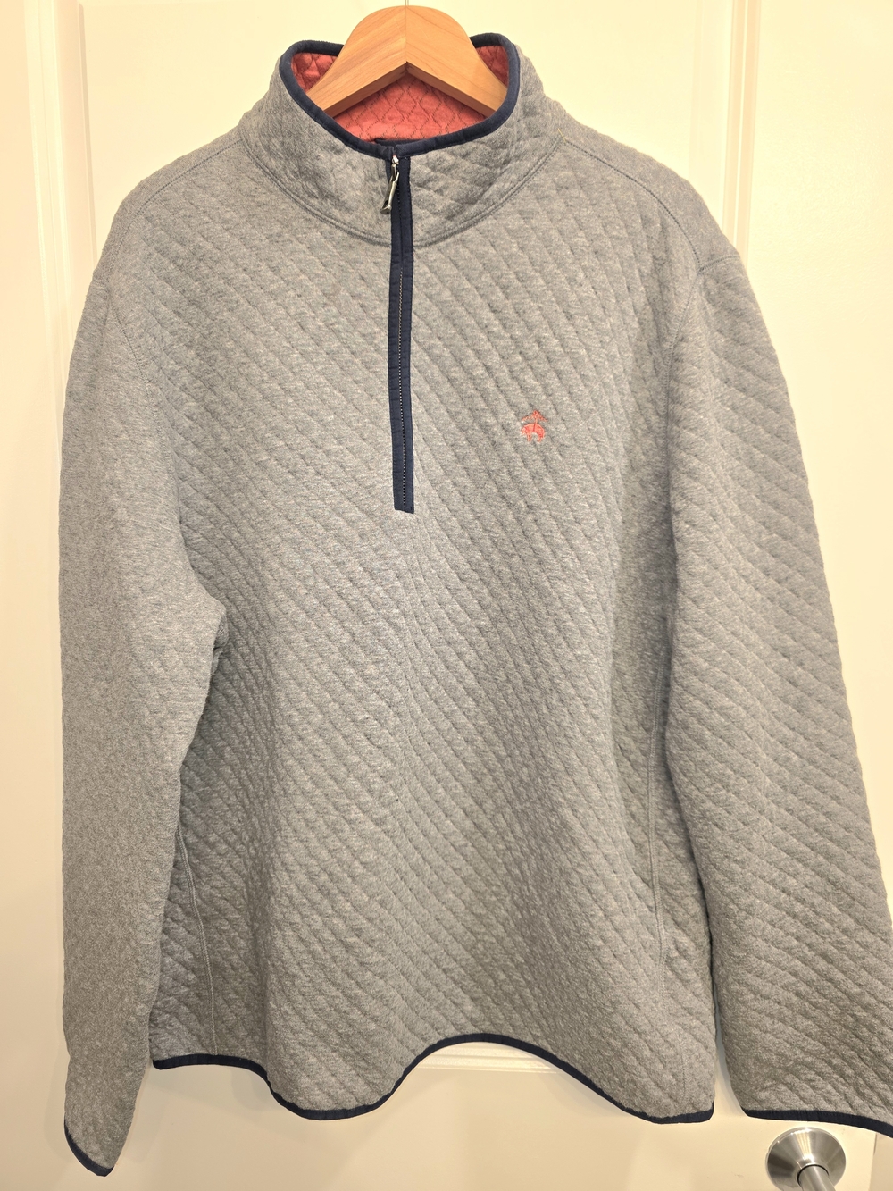 Brooks Brothers Grey/Navy Quilted Quarter-Zip Pullover - Size XL